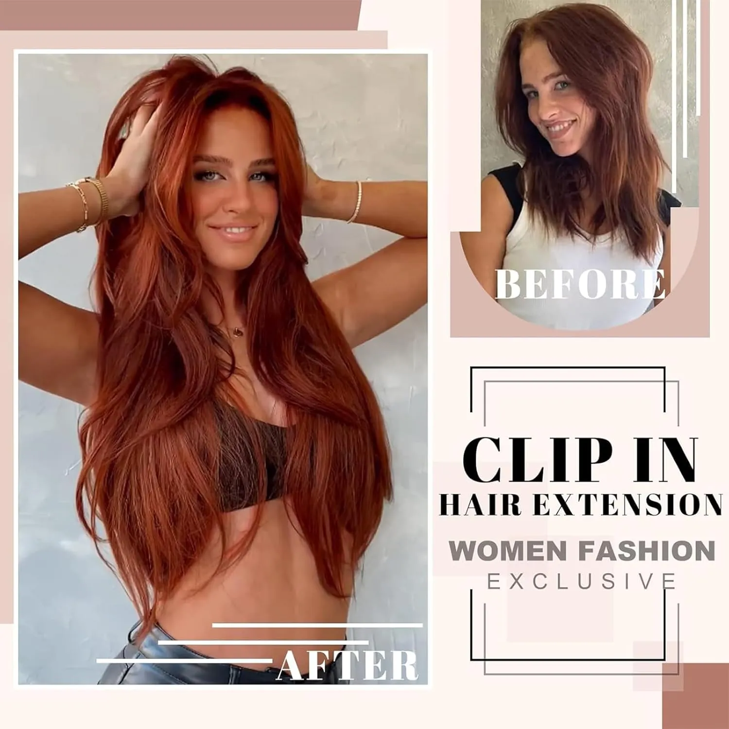 Copper Red Clip in Hair Extensions for Women Straight Layered Hair Extensions Synthetic Clip in Extensions Long Wavy Extension Daily Use 20 Inch