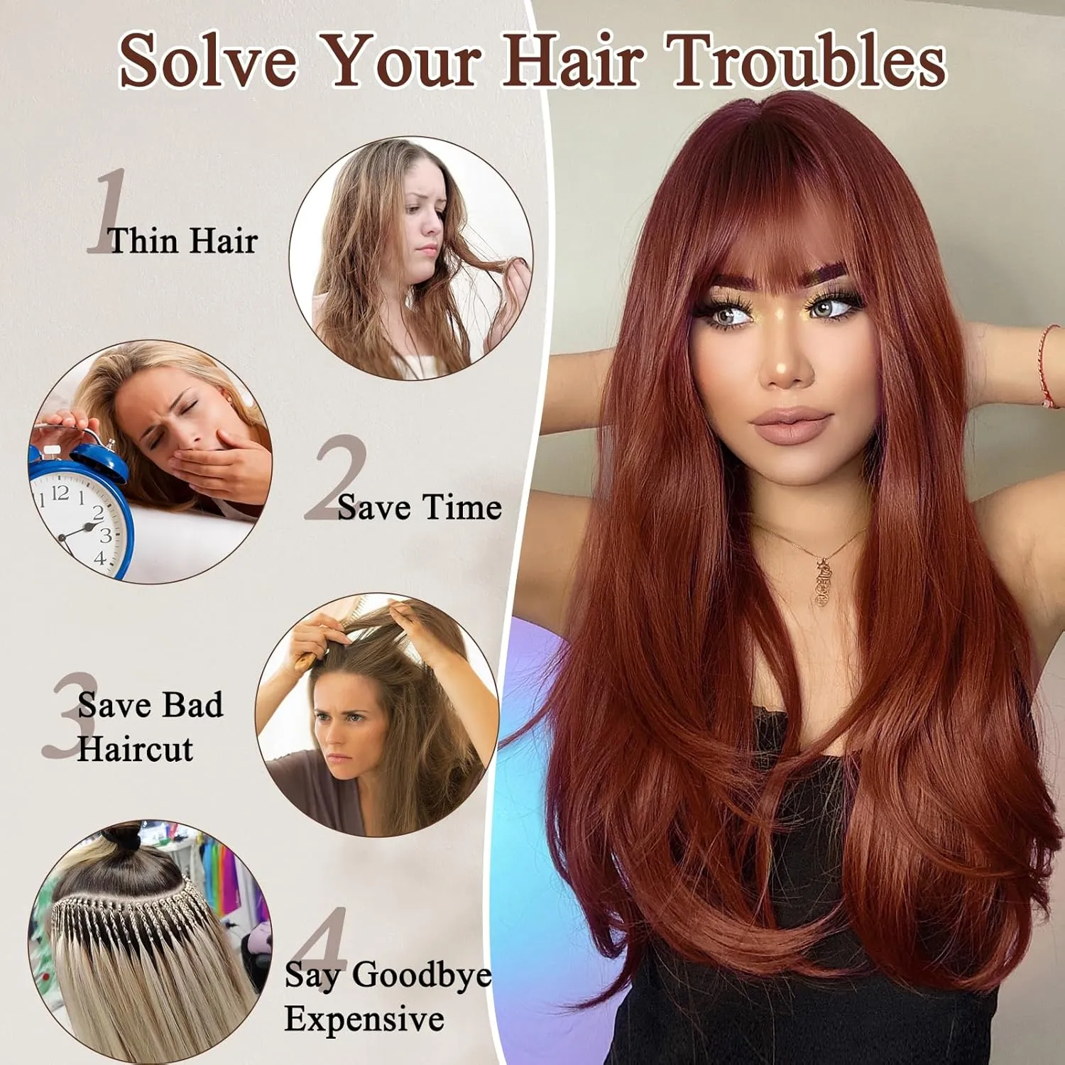 Copper Red Clip in Hair Extensions for Women Straight Layered Hair Extensions Synthetic Clip in Extensions Long Wavy Extension Daily Use 20 Inch