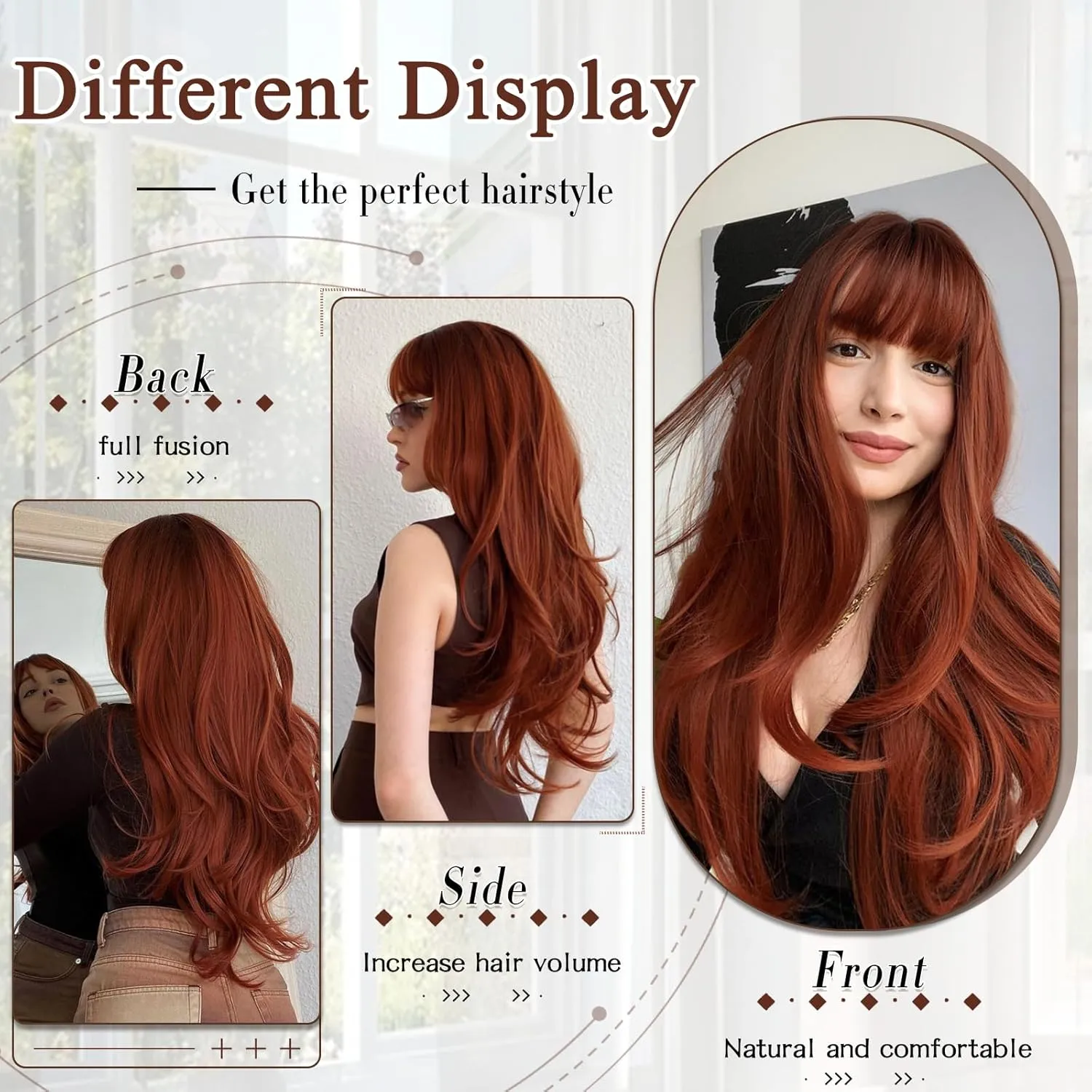 Copper Red Clip in Hair Extensions for Women Straight Layered Hair Extensions Synthetic Clip in Extensions Long Wavy Extension Daily Use 20 Inch