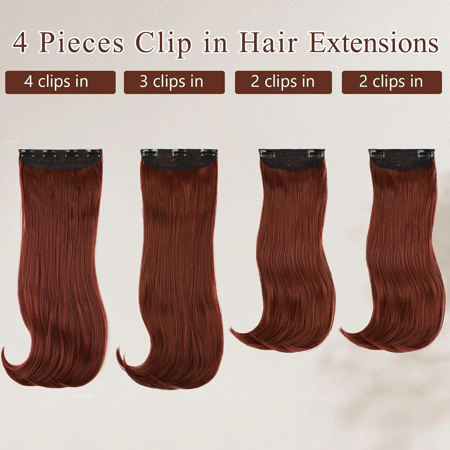 Copper Red Clip in Hair Extensions for Women Straight Layered Hair Extensions Synthetic Clip in Extensions Long Wavy Extension Daily Use 20 Inch