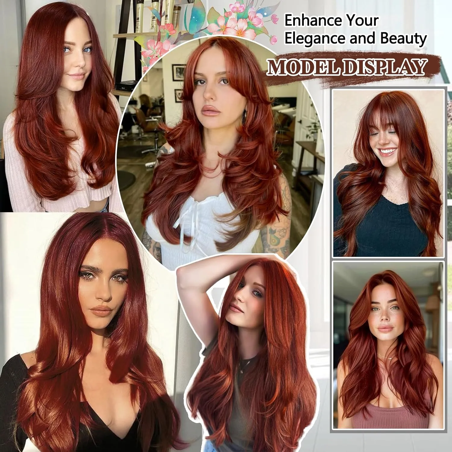 Copper Red Clip in Hair Extensions for Women Straight Layered Hair Extensions Synthetic Clip in Extensions Long Wavy Extension Daily Use 20 Inch