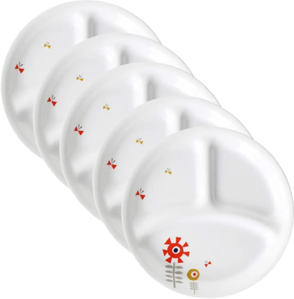 Corelle Small Size Lunch Dish, Set of 5, Round Plates, Fully Laminated Tempered Glass, Shatter-Resistant, Lightweight, Microwave & Oven Safe, Dishwasher Safe