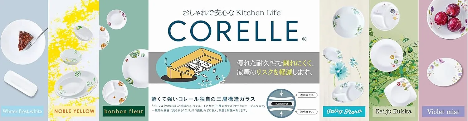 Corelle Small Size Lunch Dish, Set of 5, Round Plates, Fully Laminated Tempered Glass, Shatter-Resistant, Lightweight, Microwave & Oven Safe, Dishwasher Safe