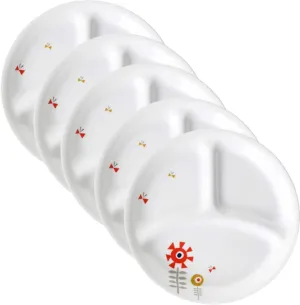 Corelle Small Size Lunch Dish, Set of 5, Round Plates, Fully Laminated Tempered Glass, Shatter-Resistant, Lightweight, Microwave & Oven Safe, Dishwasher Safe