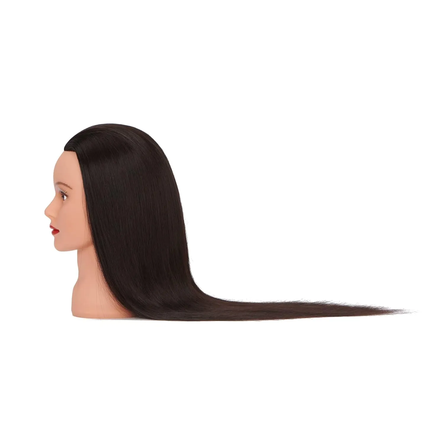 Cosmetology Mannequin Head Manikin Training Head 26-28'' Synthetic Fiber Hair Styling Practice Doll Head Hairdresser with Clamp Stand (Black B)