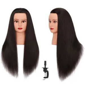 Cosmetology Mannequin Head Manikin Training Head 26-28'' Synthetic Fiber Hair Styling Practice Doll Head Hairdresser with Clamp Stand (Black B)