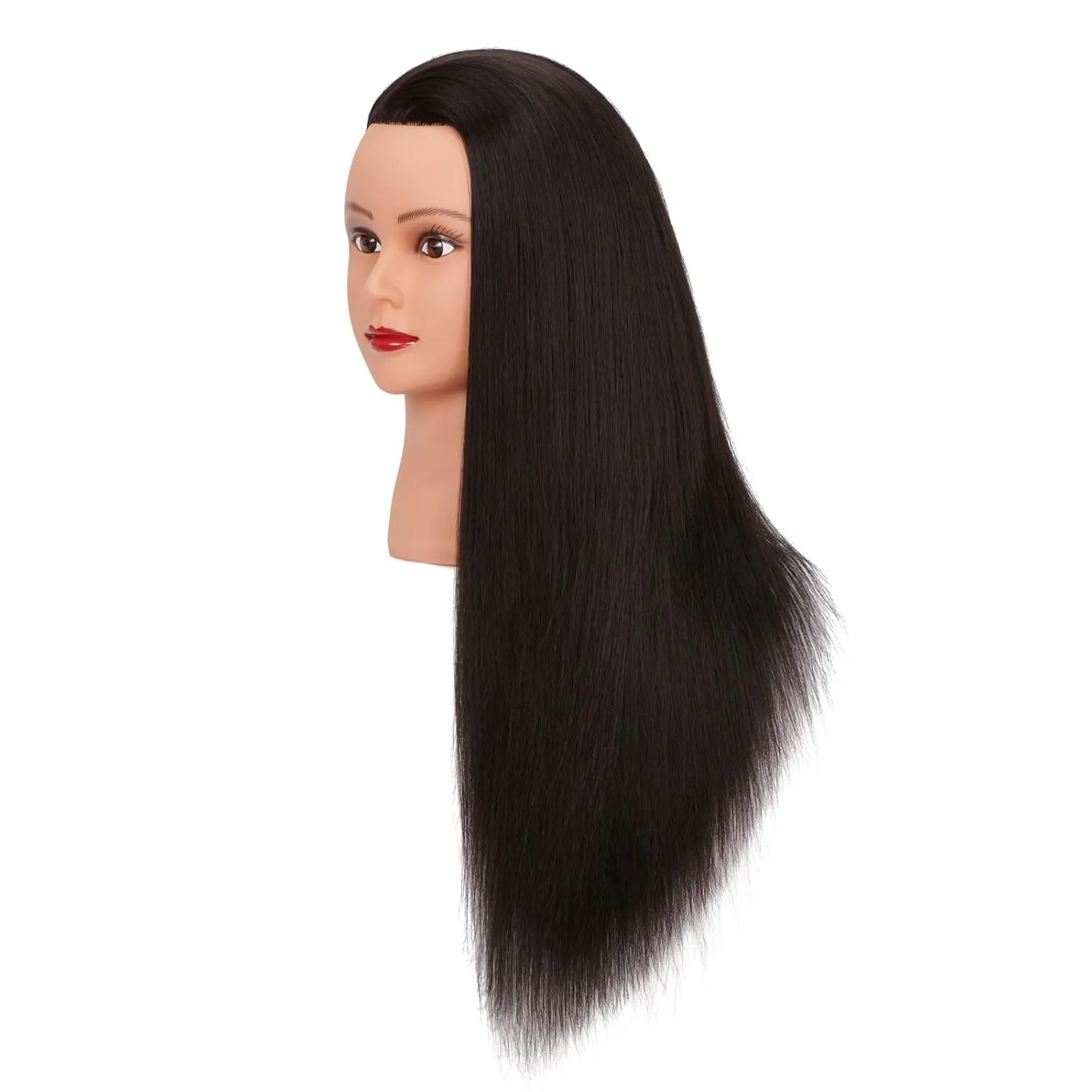 Cosmetology Mannequin Head Manikin Training Head 26-28'' Synthetic Fiber Hair Styling Practice Doll Head Hairdresser with Clamp Stand (Black B)