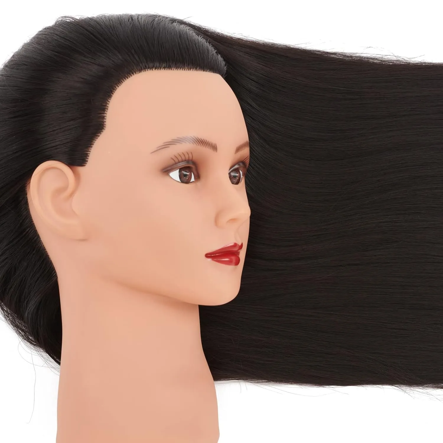Cosmetology Mannequin Head Manikin Training Head 26-28'' Synthetic Fiber Hair Styling Practice Doll Head Hairdresser with Clamp Stand (Black B)