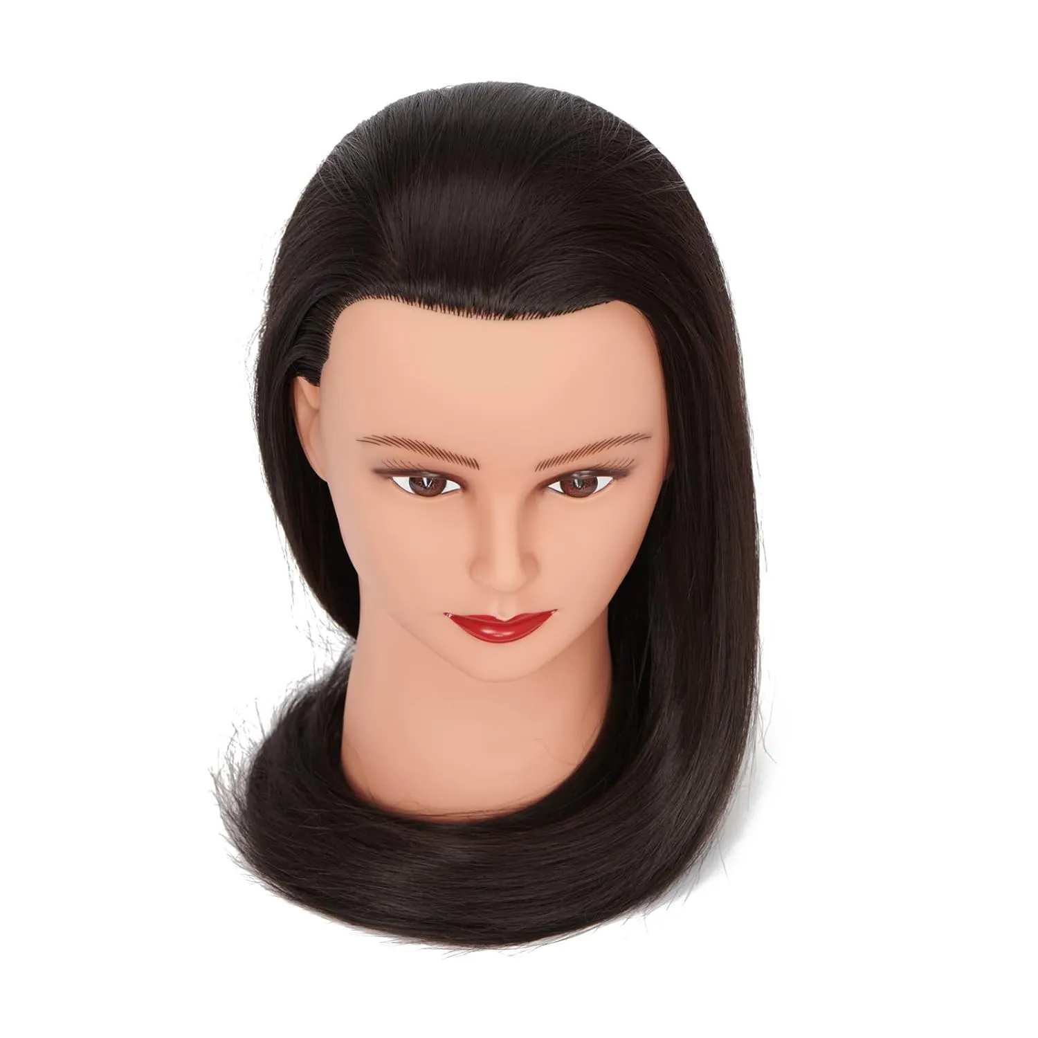 Cosmetology Mannequin Head Manikin Training Head 26-28'' Synthetic Fiber Hair Styling Practice Doll Head Hairdresser with Clamp Stand (Black B)