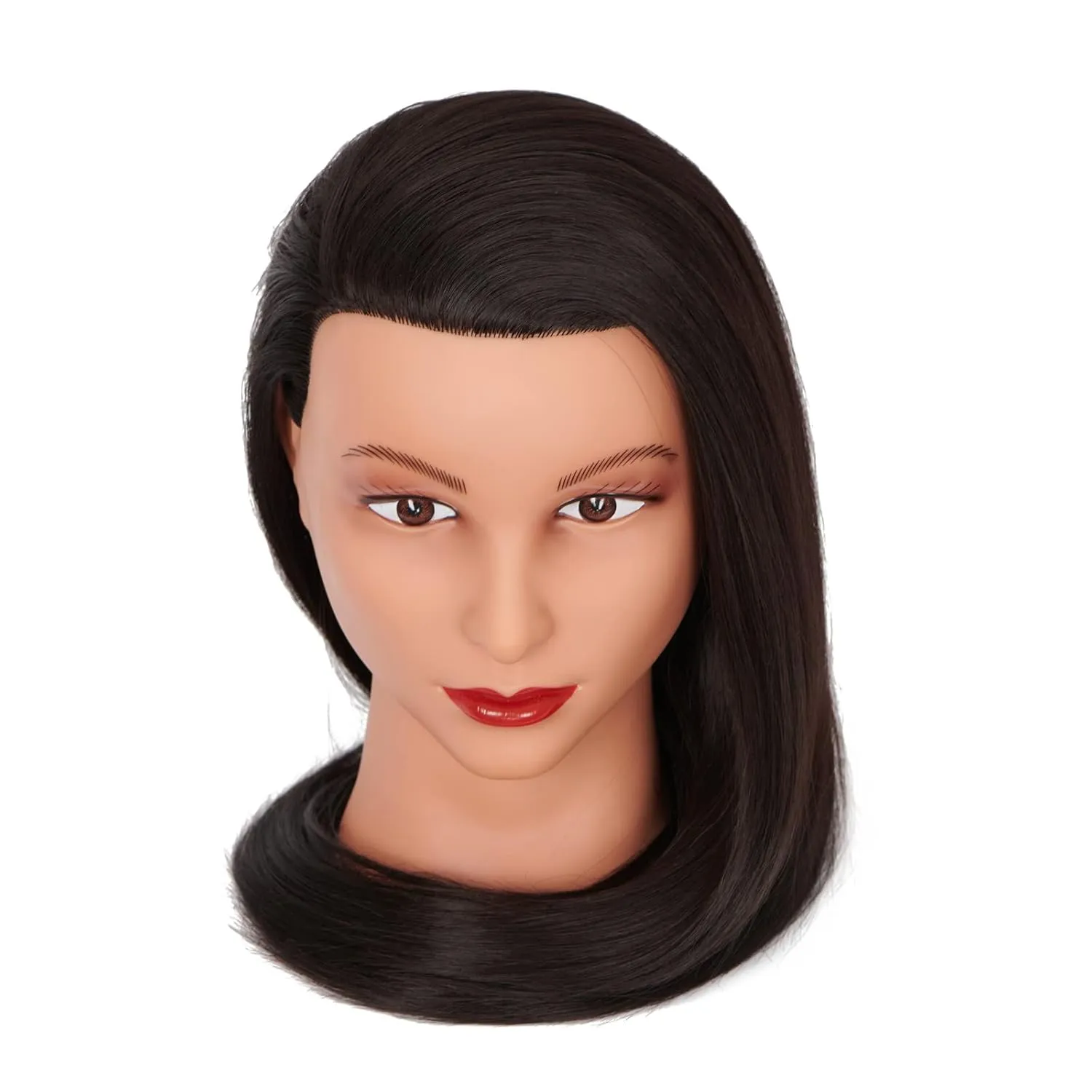 Cosmetology Mannequin Head Manikin Training Head 26-28'' Synthetic Fiber Hair Styling Practice Doll Head Hairdresser with Clamp Stand (Black)