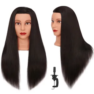 Cosmetology Mannequin Head Manikin Training Head 26-28'' Synthetic Fiber Hair Styling Practice Doll Head Hairdresser with Clamp Stand (Black)