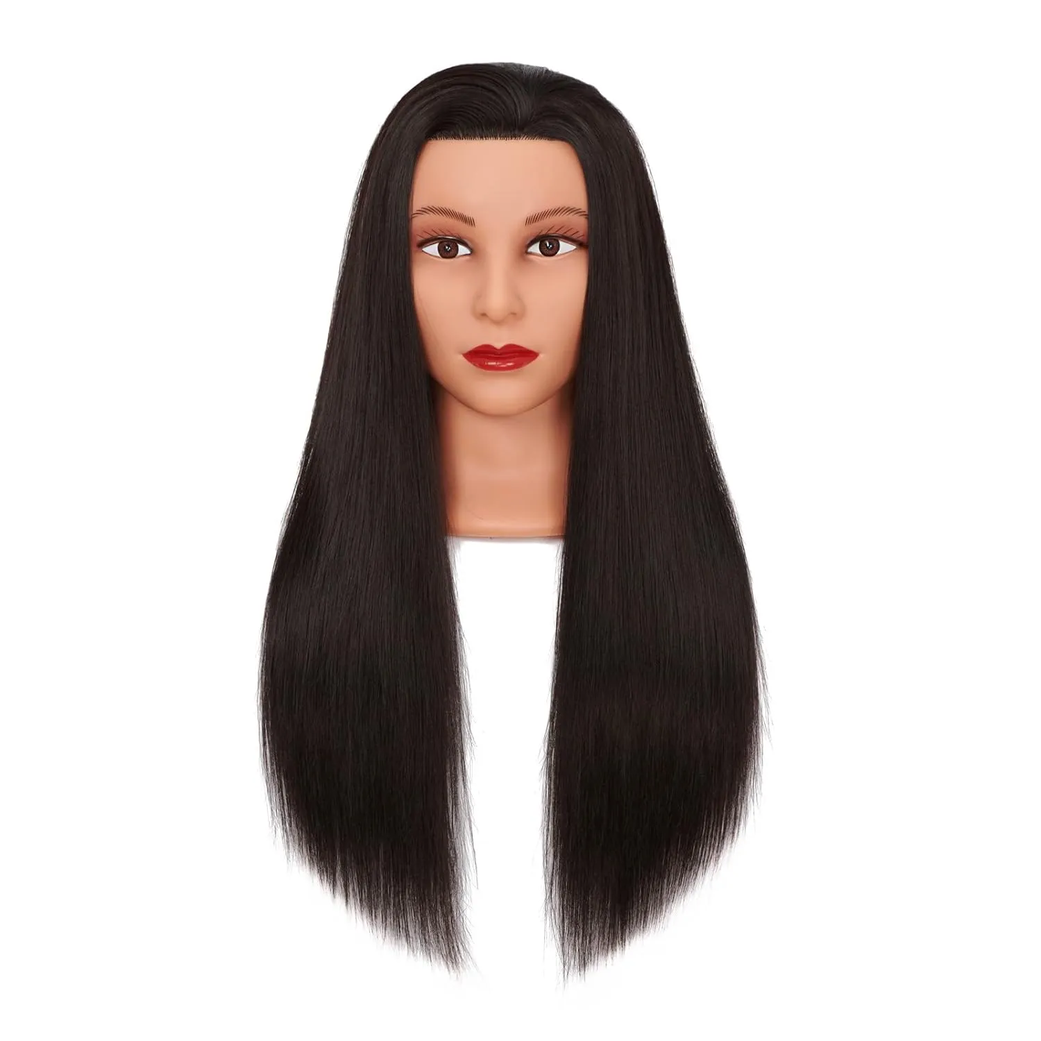 Cosmetology Mannequin Head Manikin Training Head 26-28'' Synthetic Fiber Hair Styling Practice Doll Head Hairdresser with Clamp Stand (Black)