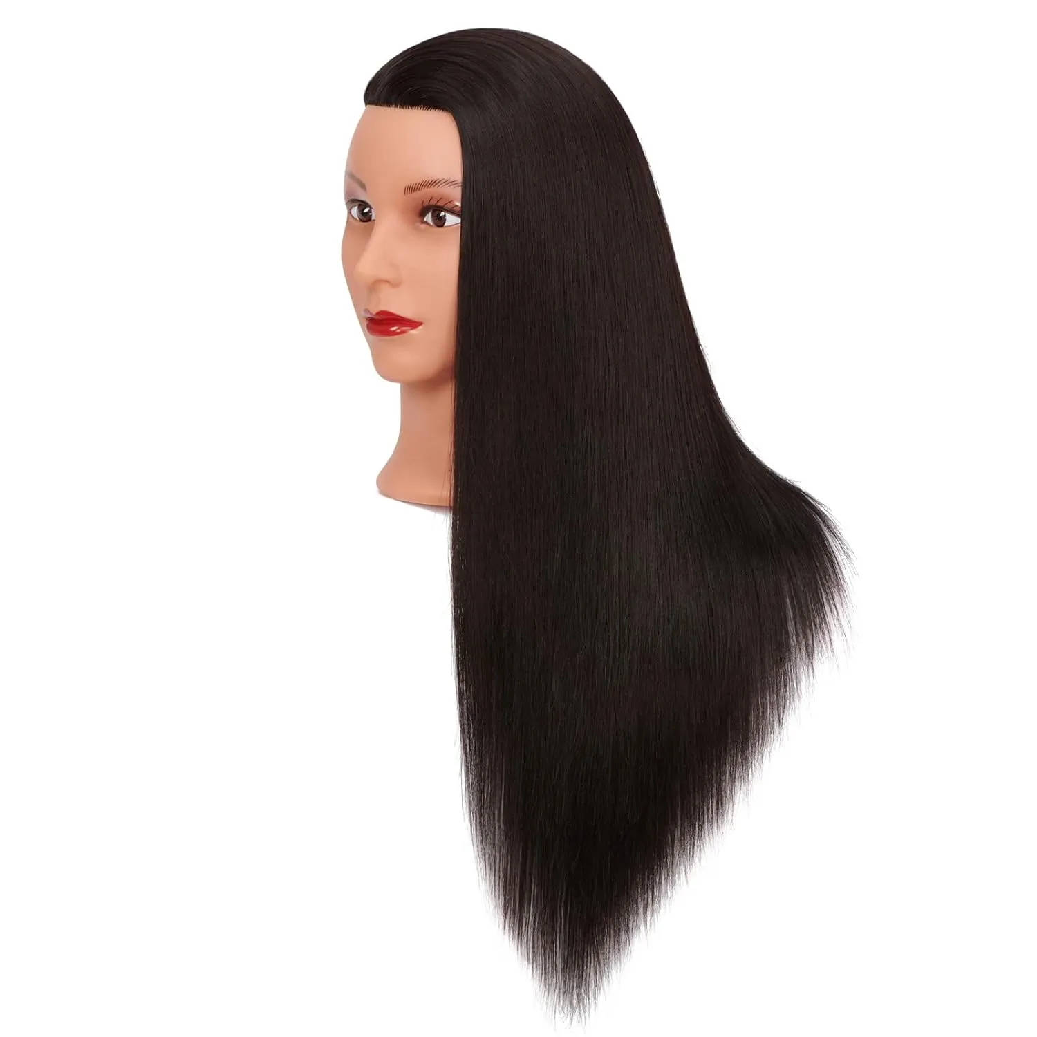 Cosmetology Mannequin Head Manikin Training Head 26-28'' Synthetic Fiber Hair Styling Practice Doll Head Hairdresser with Clamp Stand (Black)