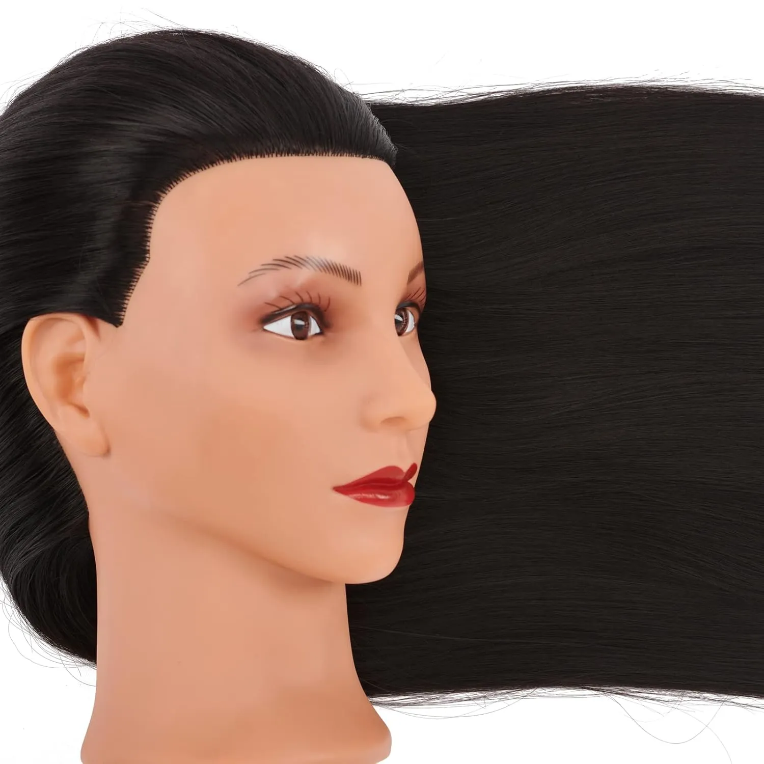 Cosmetology Mannequin Head Manikin Training Head 26-28'' Synthetic Fiber Hair Styling Practice Doll Head Hairdresser with Clamp Stand (Black)