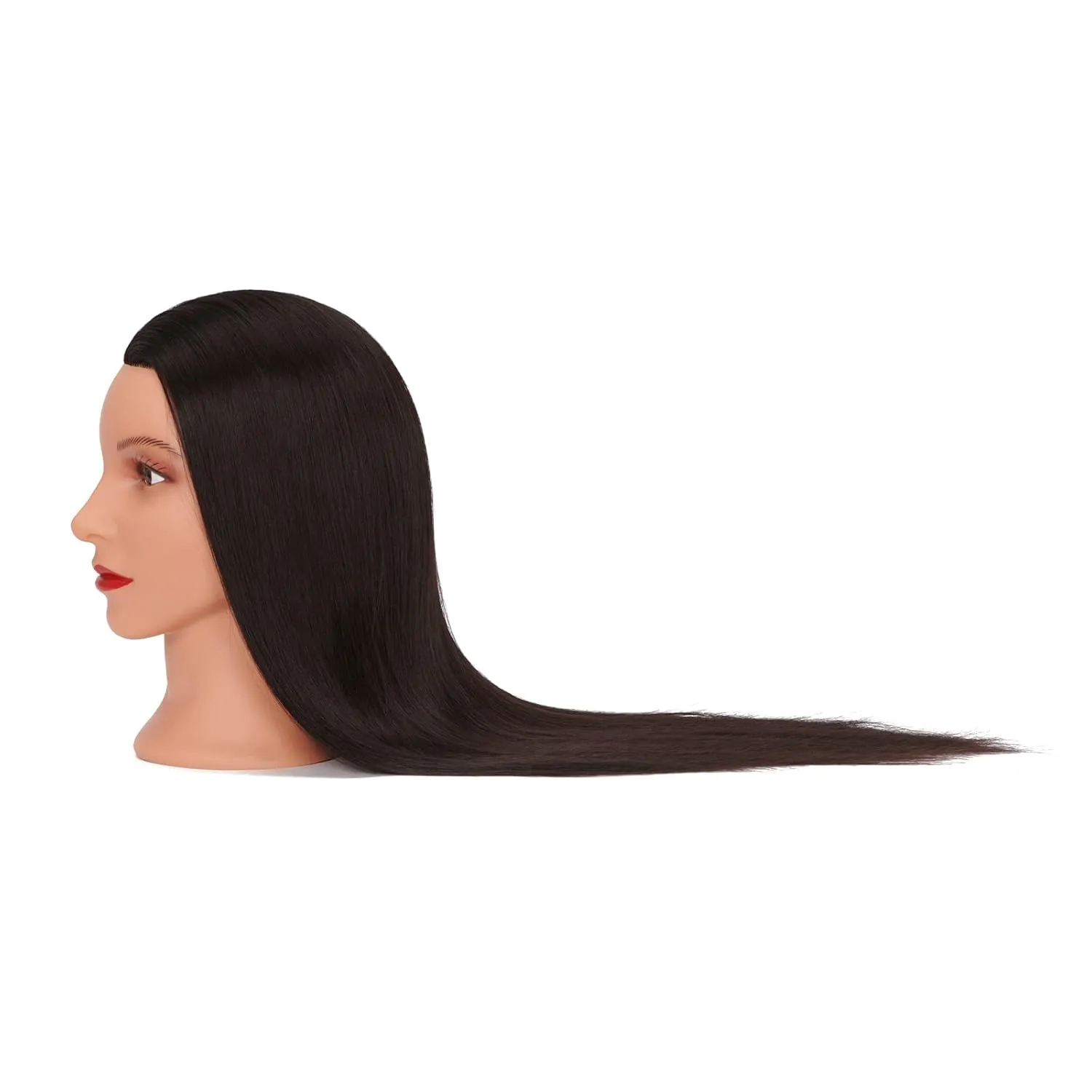 Cosmetology Mannequin Head Manikin Training Head 26-28'' Synthetic Fiber Hair Styling Practice Doll Head Hairdresser with Clamp Stand (Black)