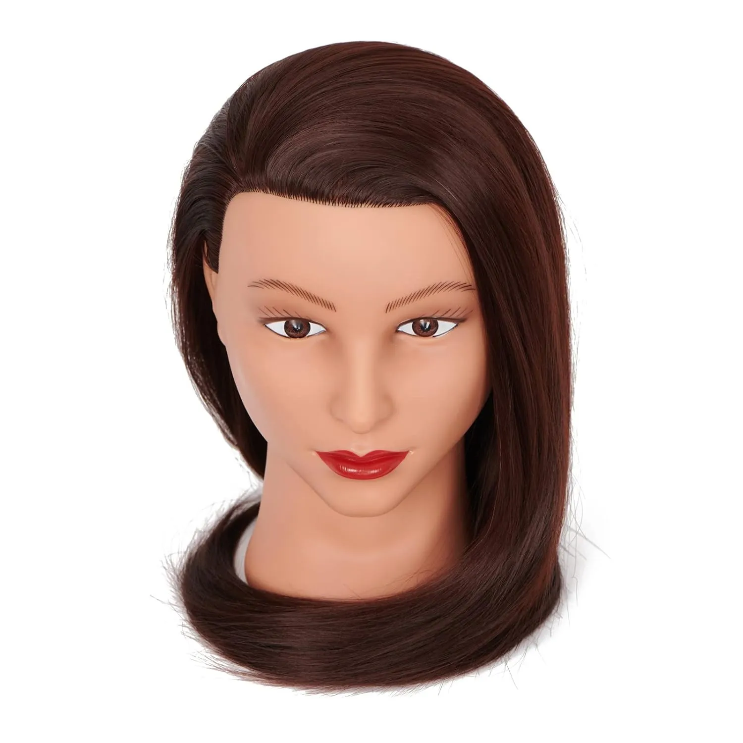 Cosmetology Mannequin Head Manikin Training Head 26-28'' Synthetic Fiber Hair Styling Practice Doll Head Hairdresser with Clamp Stand (Brown)