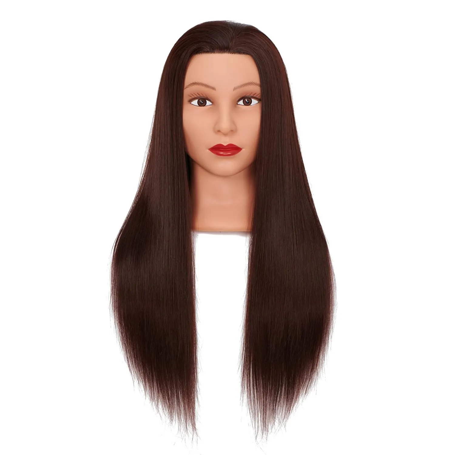 Cosmetology Mannequin Head Manikin Training Head 26-28'' Synthetic Fiber Hair Styling Practice Doll Head Hairdresser with Clamp Stand (Brown)