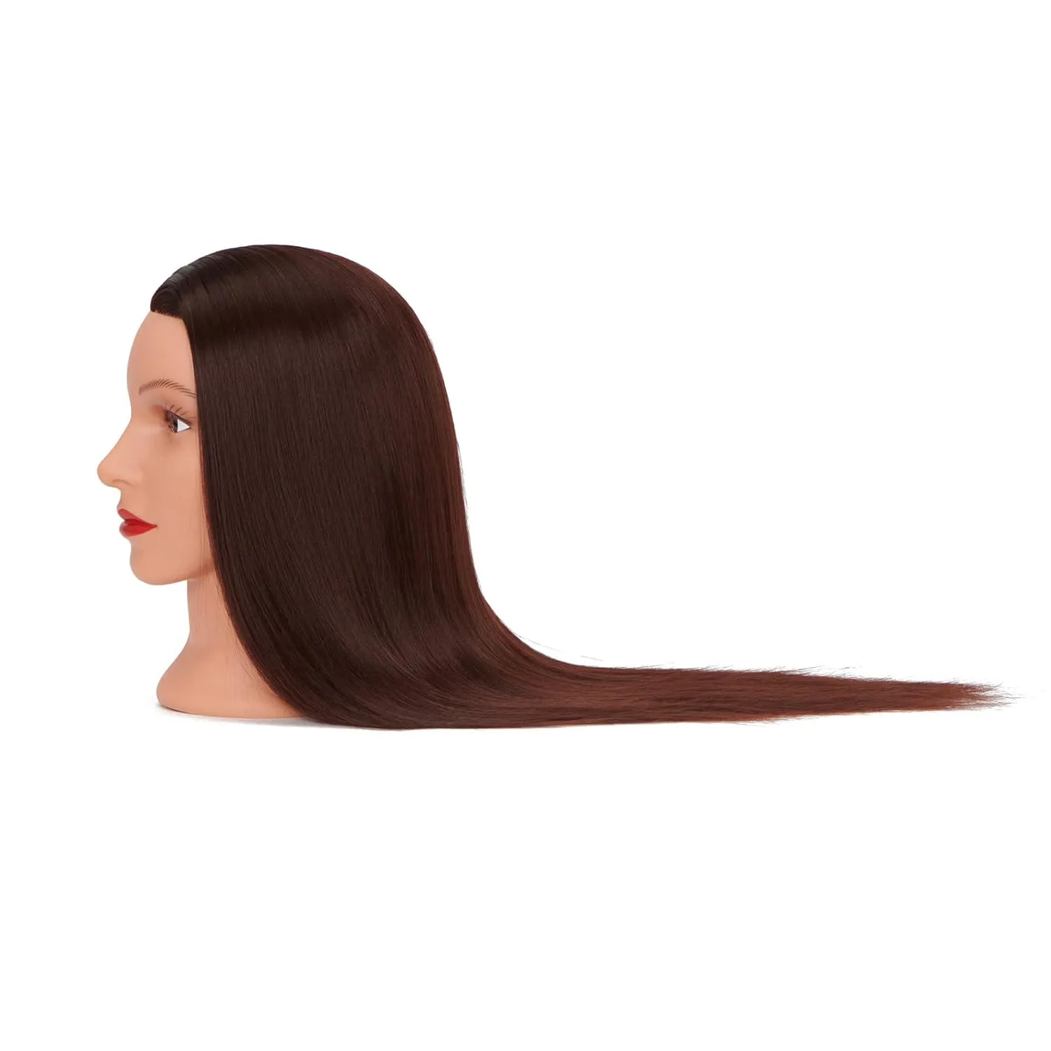 Cosmetology Mannequin Head Manikin Training Head 26-28'' Synthetic Fiber Hair Styling Practice Doll Head Hairdresser with Clamp Stand (Brown)