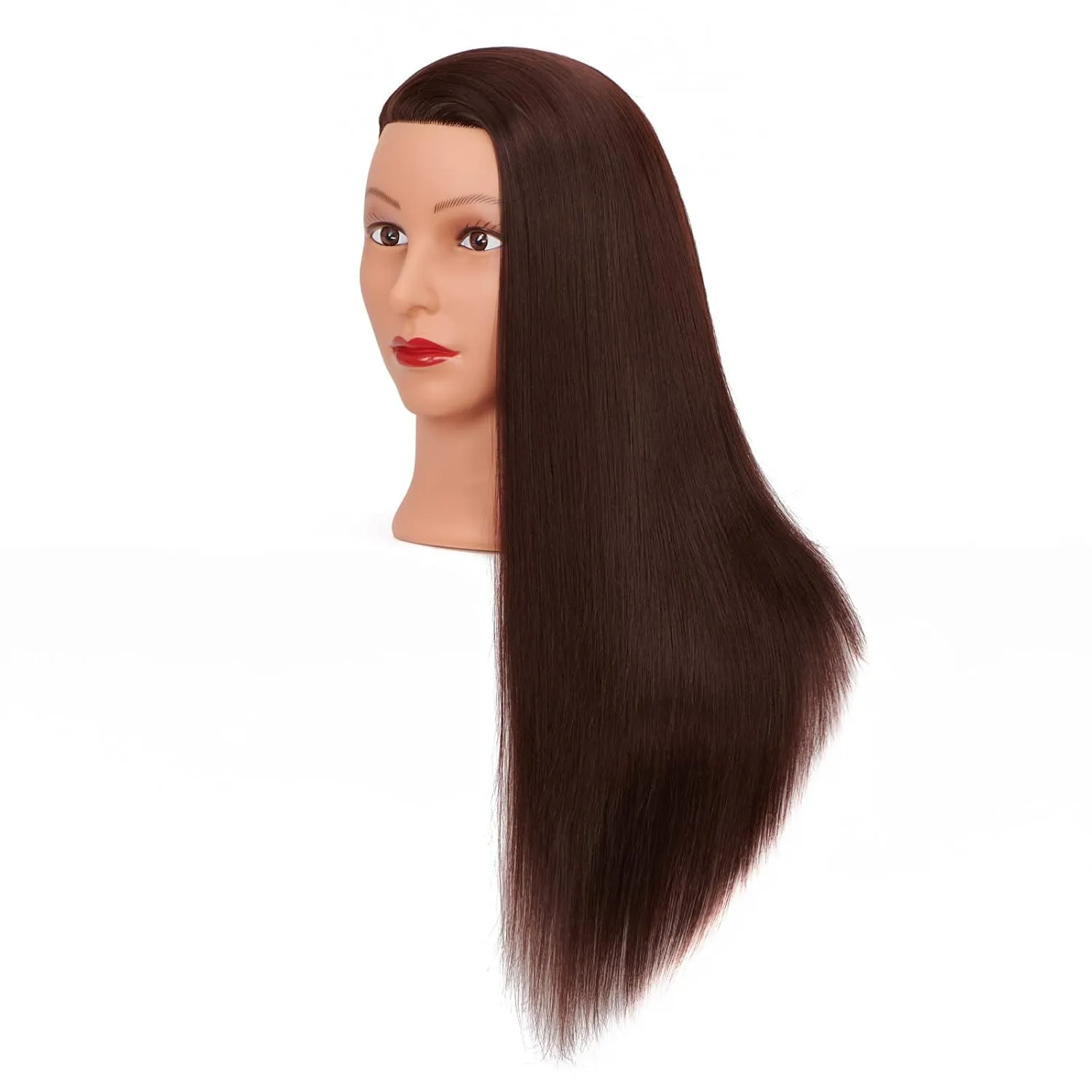 Cosmetology Mannequin Head Manikin Training Head 26-28'' Synthetic Fiber Hair Styling Practice Doll Head Hairdresser with Clamp Stand (Brown)