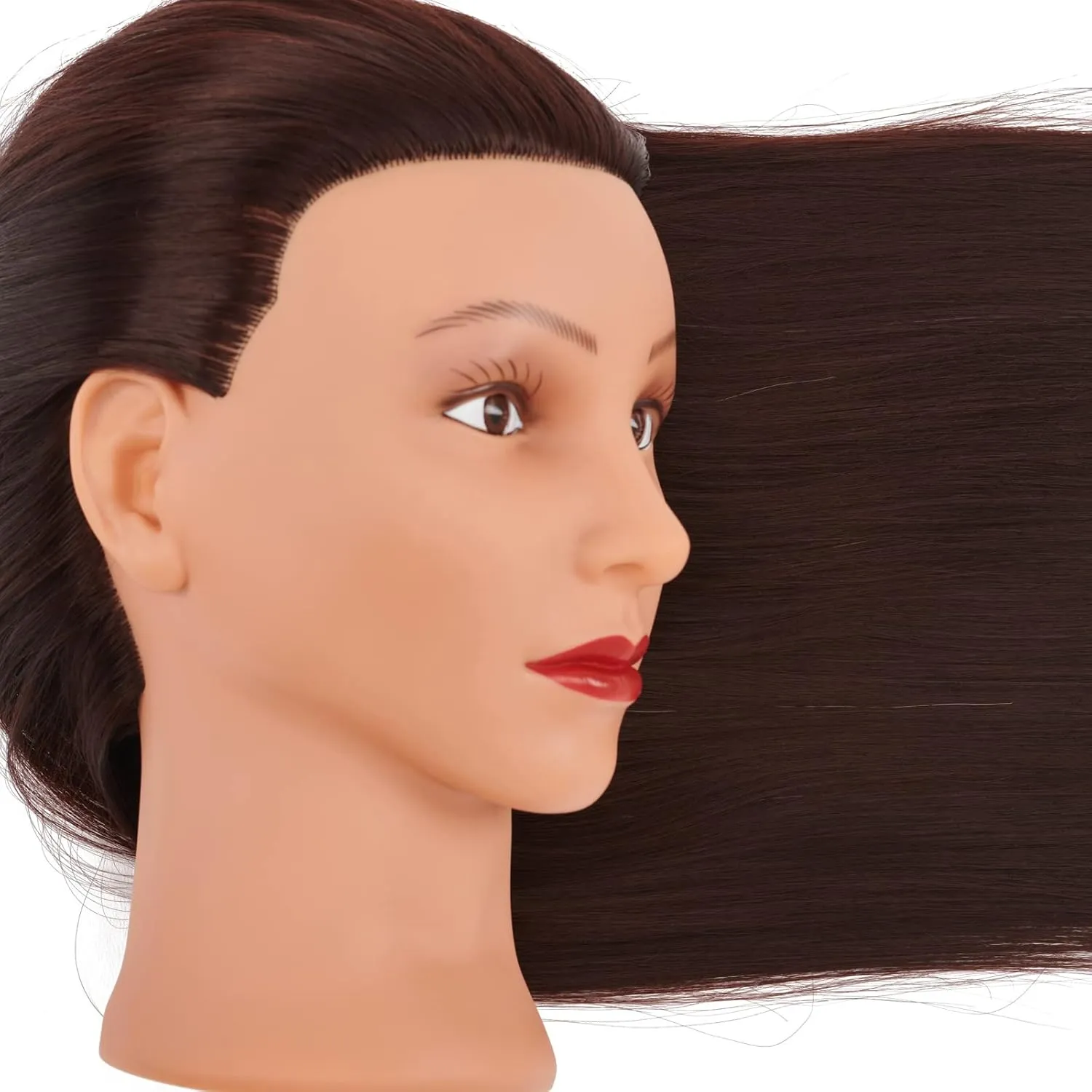 Cosmetology Mannequin Head Manikin Training Head 26-28'' Synthetic Fiber Hair Styling Practice Doll Head Hairdresser with Clamp Stand (Brown)