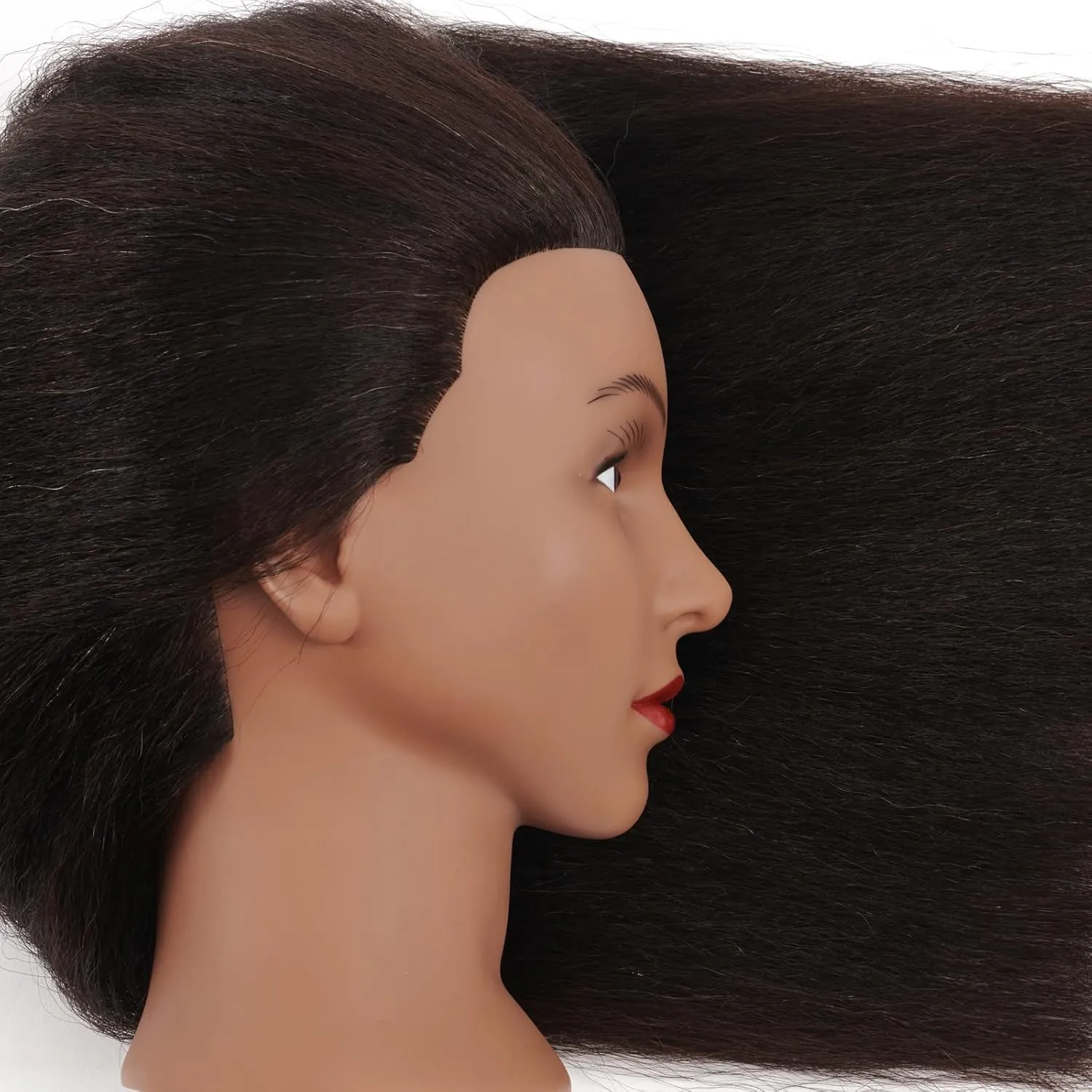Cosmetology Mannequin Head Manikin Training Head 26-28'' Synthetic Fiber Hair Styling Practice Doll Head Hairdresser with Clamp Stand (Deep Black)