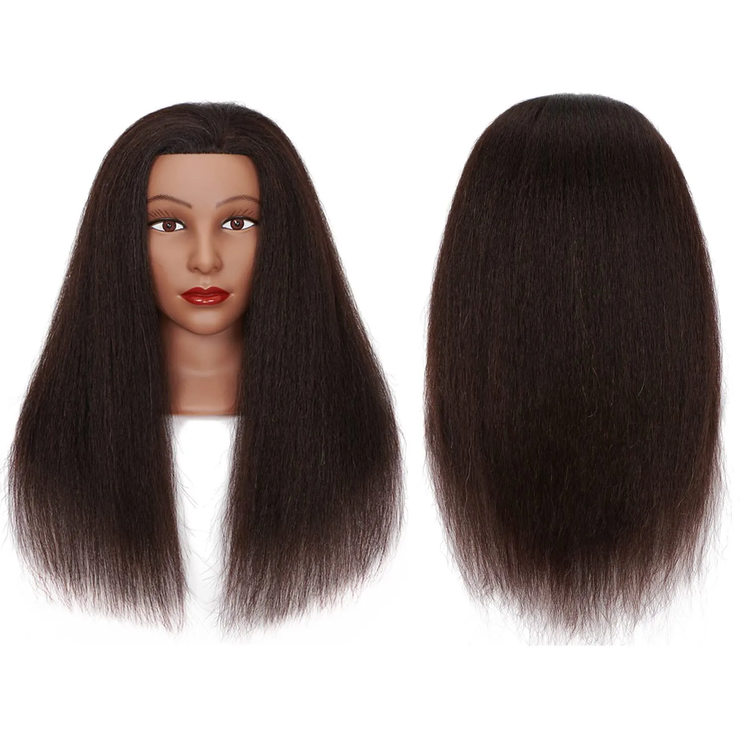 Cosmetology Mannequin Head Manikin Training Head 26-28'' Synthetic Fiber Hair Styling Practice Doll Head Hairdresser with Clamp Stand (Deep Black)