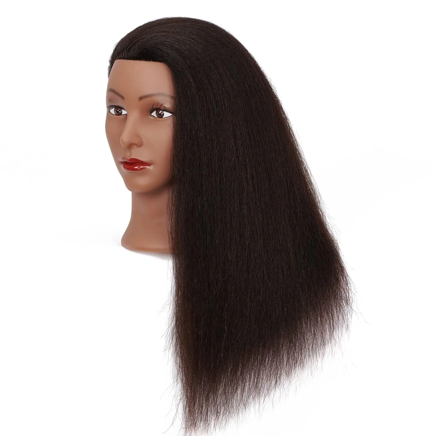 Cosmetology Mannequin Head Manikin Training Head 26-28'' Synthetic Fiber Hair Styling Practice Doll Head Hairdresser with Clamp Stand (Deep Black)