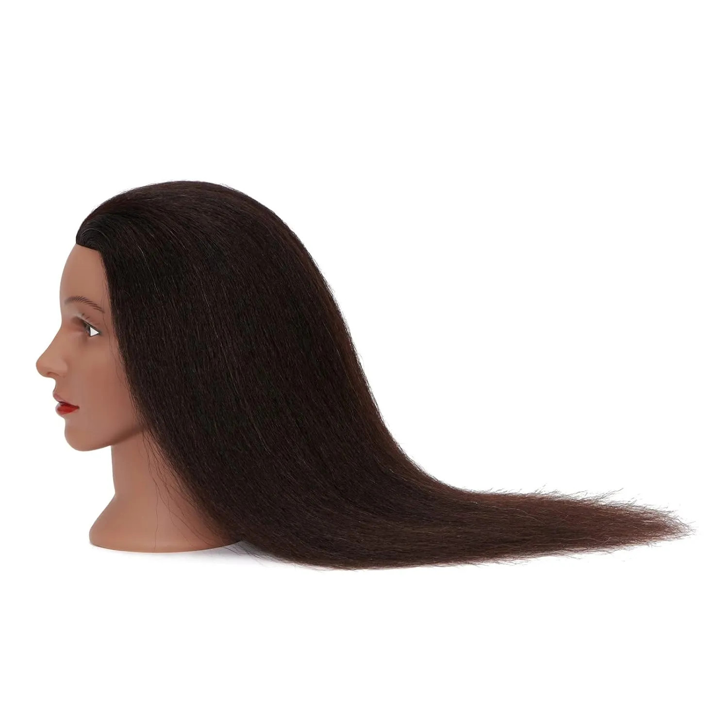 Cosmetology Mannequin Head Manikin Training Head 26-28'' Synthetic Fiber Hair Styling Practice Doll Head Hairdresser with Clamp Stand (Deep Black)