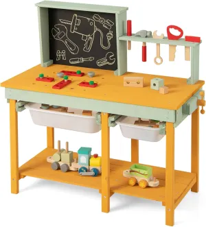 Costzon Tool Bench for Kids, Wooden Pretend Workbench with Toy Tools and Accessories, Realistic Role Play Construction Building Tool Set, Indoor Outdoor Power Tool Workshop for Boys Girls 3 
