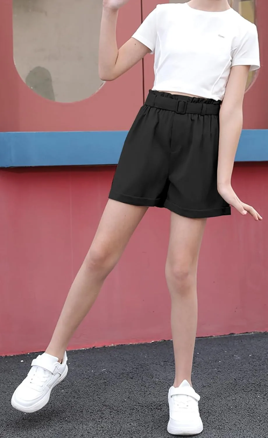 Cromoncent Girls Casual Baggy Trendy Short Pants High Waist Wide Leg Comfy Shorts, 4-12 Years