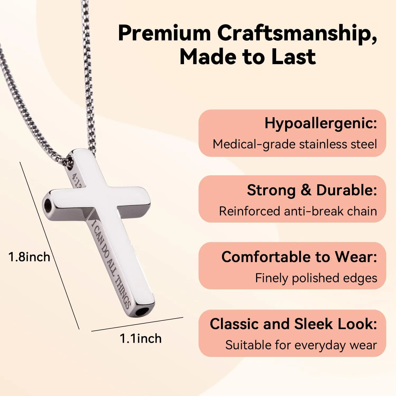 Cross Breathing Necklace, Breathlink Quit Smoking Aid, Inspirational Bible Verse Anti-Anxiety Mindfulness Necklace, Premium Stainless Steel Breathwork Tool, Anxiety Relief Items Gift
