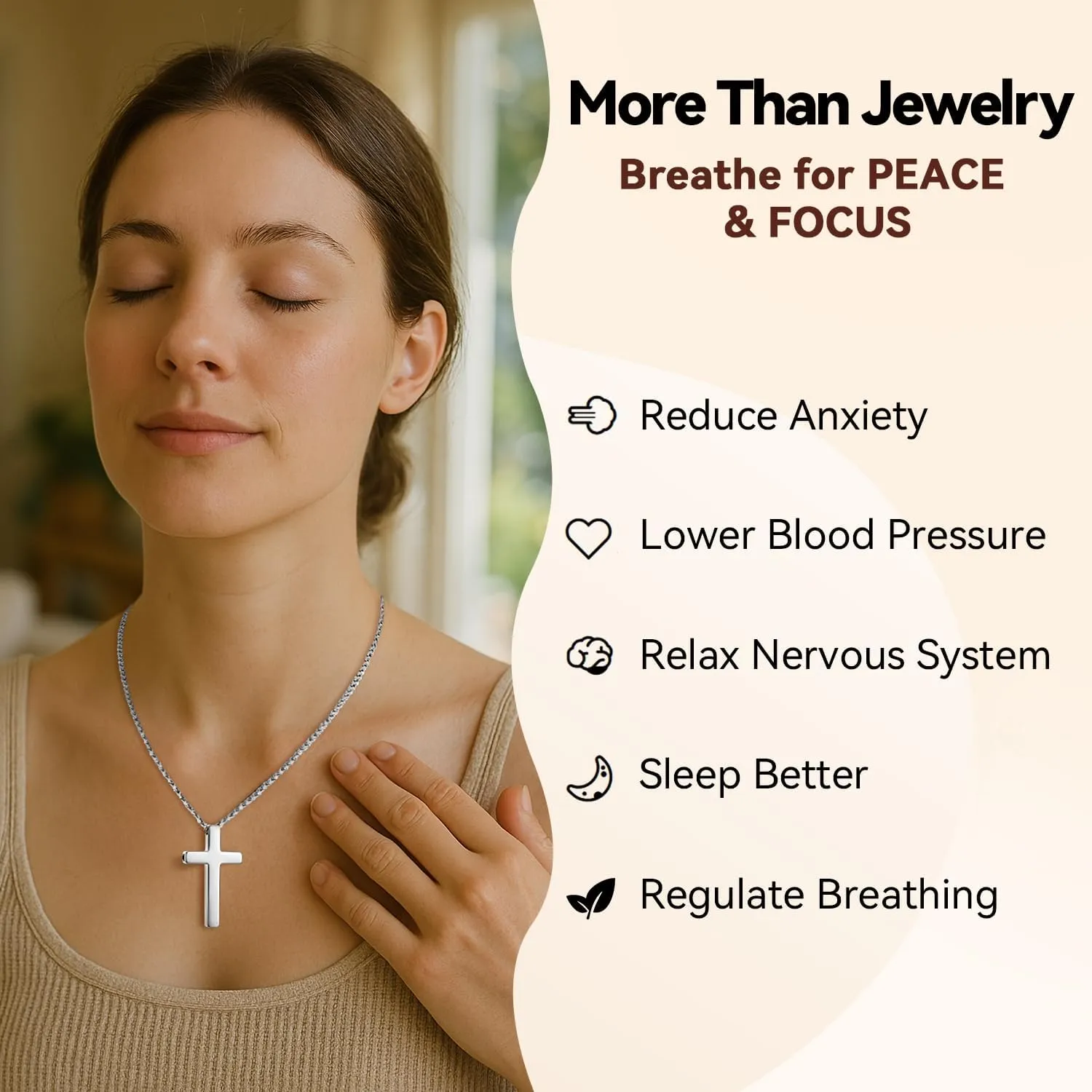Cross Breathing Necklace, Breathlink Quit Smoking Aid, Inspirational Bible Verse Anti-Anxiety Mindfulness Necklace, Premium Stainless Steel Breathwork Tool, Anxiety Relief Items Gift