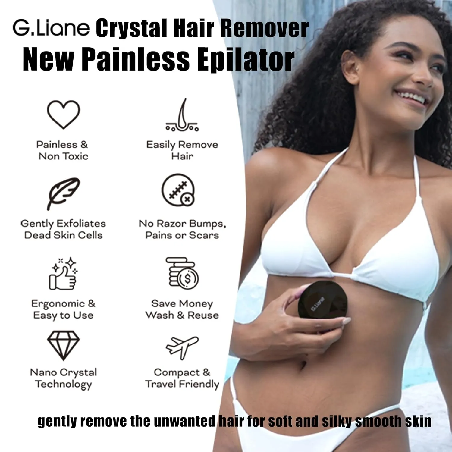 Crystal Hair Eraser,Painless Nano Hair Remover Exfoliation,Gentle and Efficient Glass Hair Removal Device Without Waxing,Natural Epilator for Women and Men(Diamond Black)