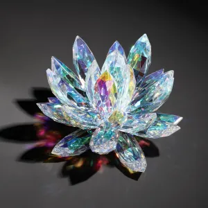 Crystal Lotus Glass Figurine Yoga Buddhism Healing Meditations Lotus Flower Gift Table Car Home Decor (Colorful)