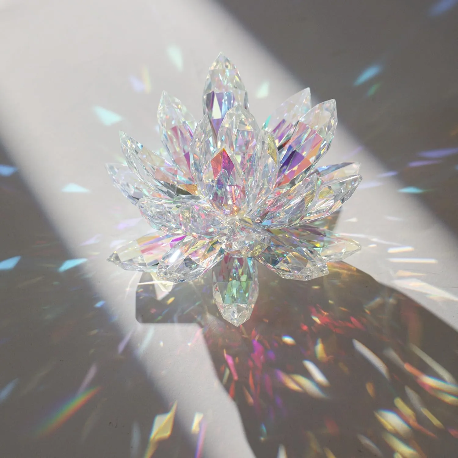 Crystal Lotus Glass Figurine Yoga Buddhism Healing Meditations Lotus Flower Gift Table Car Home Decor (Colorful)