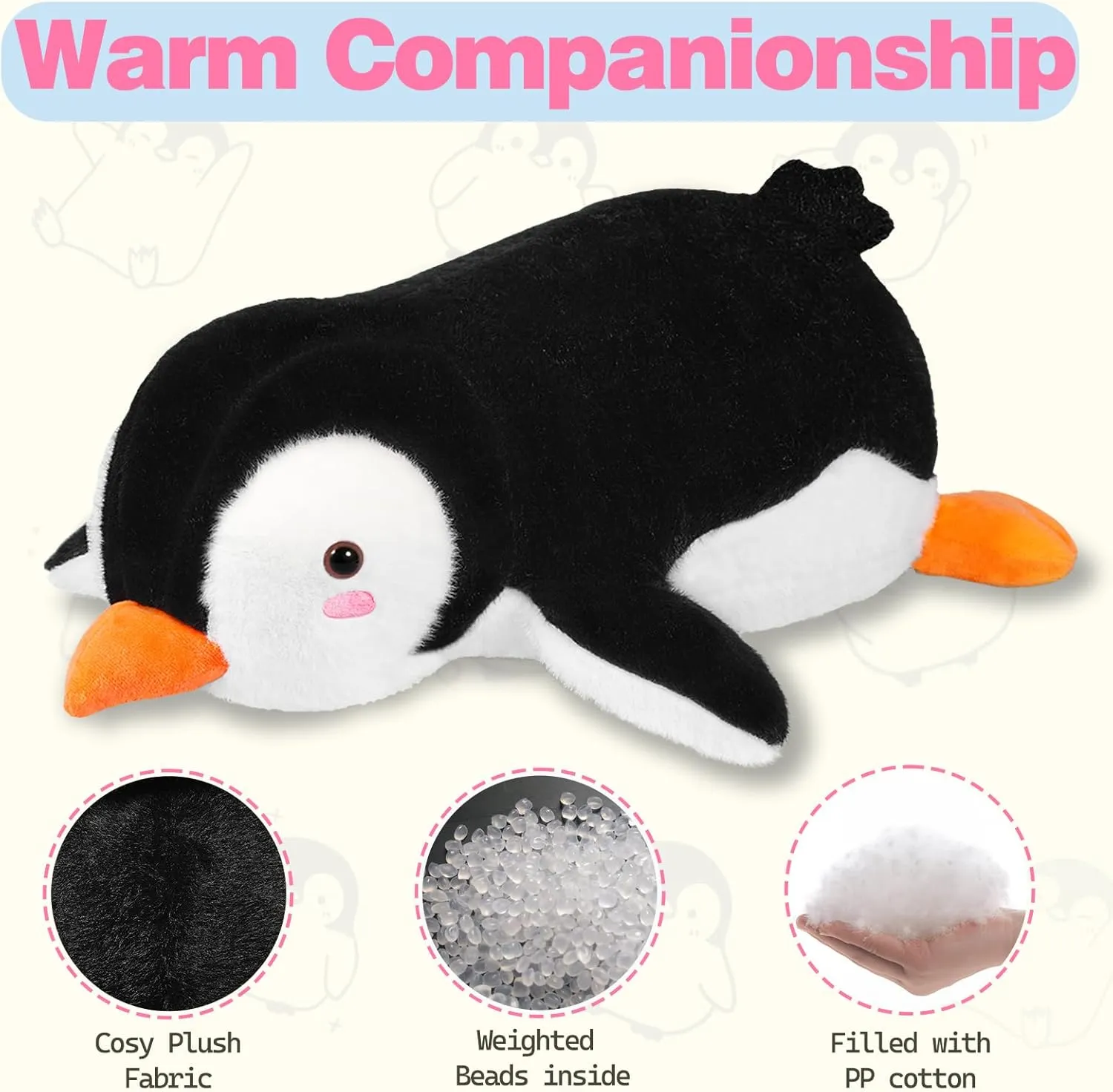 CSVBTRF Weighted Stuffed Animal, 4.2 lbs 19" Penguin Plush Hugging Pillow for Kids Gift - Penguin Stuffed Animal