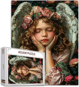 Curly Hair Angel Doll Jigsaw Puzzle - 1000 Pieces Adult Flower Pixie Fairy Elf Art 20 X 27 Inch Colorful DIY Suitable for Home Decor Gifts, Family Game Nights
