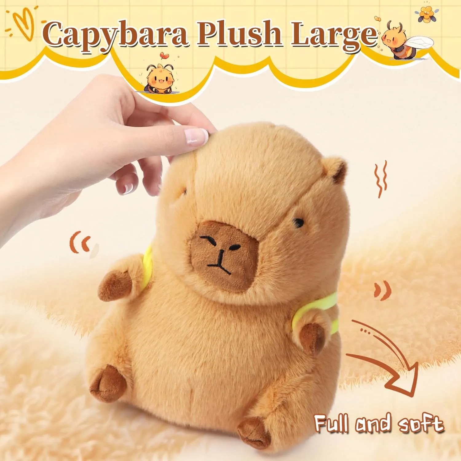 Cute Capybara Plush Soft Kawaii Capybara Plush Doll Pillow with Bee Backpack Capybara Stuffed Aniamls for Girls Kids Adults Birthdays Valentines Gift 12 inch