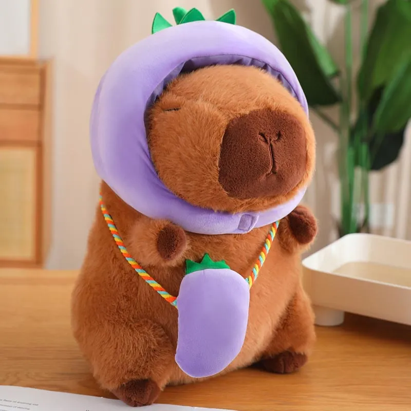 Cute Capybara with Vegetable Hat Plush Toy