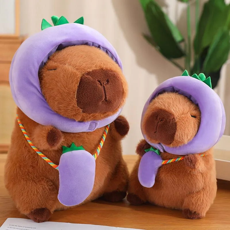 Cute Capybara with Vegetable Hat Plush Toy