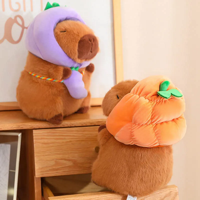 Cute Capybara with Vegetable Hat Plush Toy
