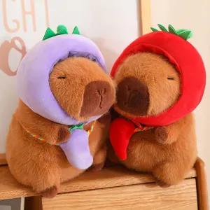 Cute Capybara with Vegetable Hat Plush Toy