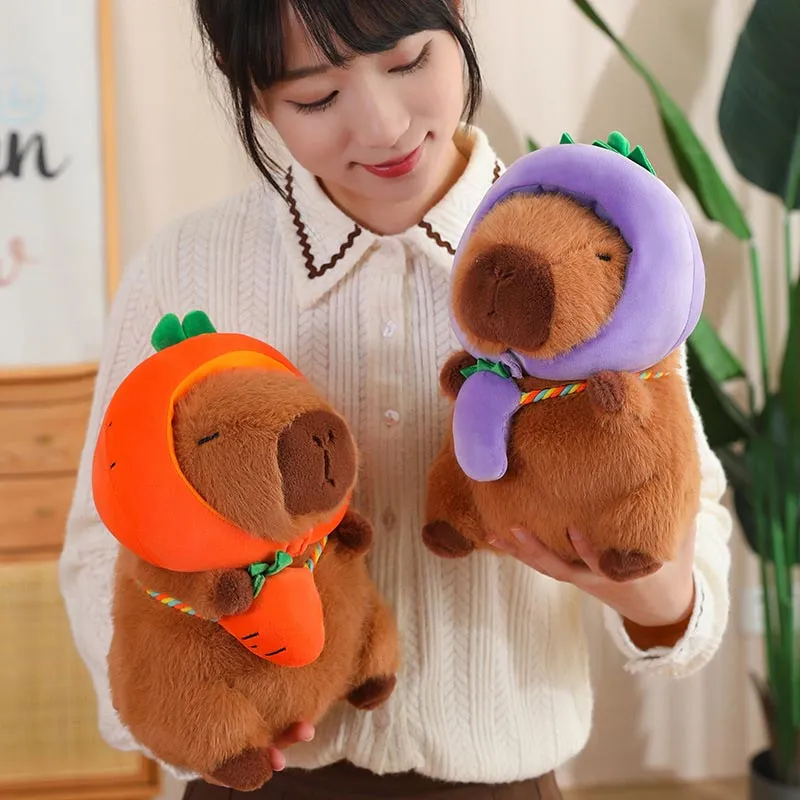 Cute Capybara with Vegetable Hat Plush Toy