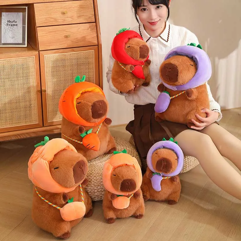 Cute Capybara with Vegetable Hat Plush Toy