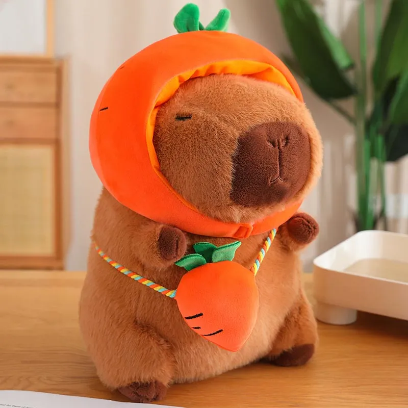 Cute Capybara with Vegetable Hat Plush Toy