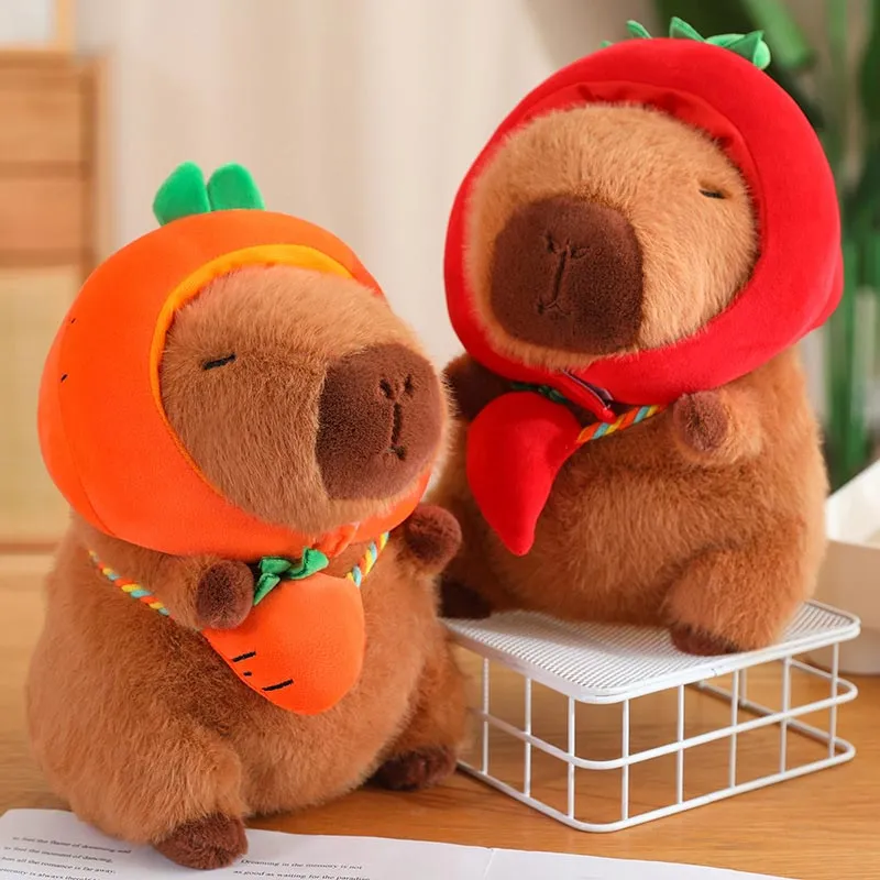 Cute Capybara with Vegetable Hat Plush Toy