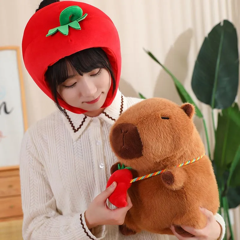Cute Capybara with Vegetable Hat Plush Toy
