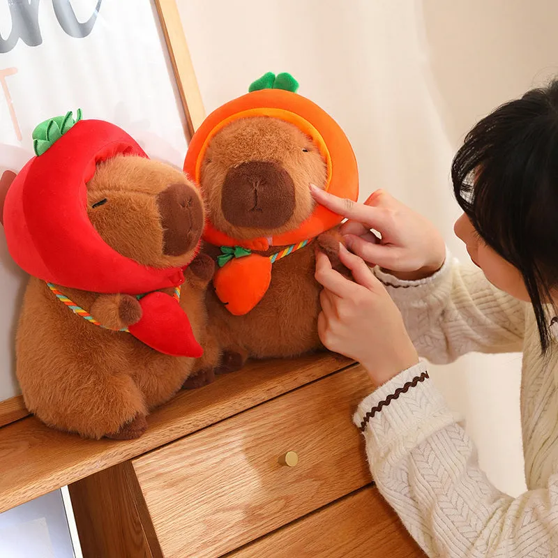 Cute Capybara with Vegetable Hat Plush Toy