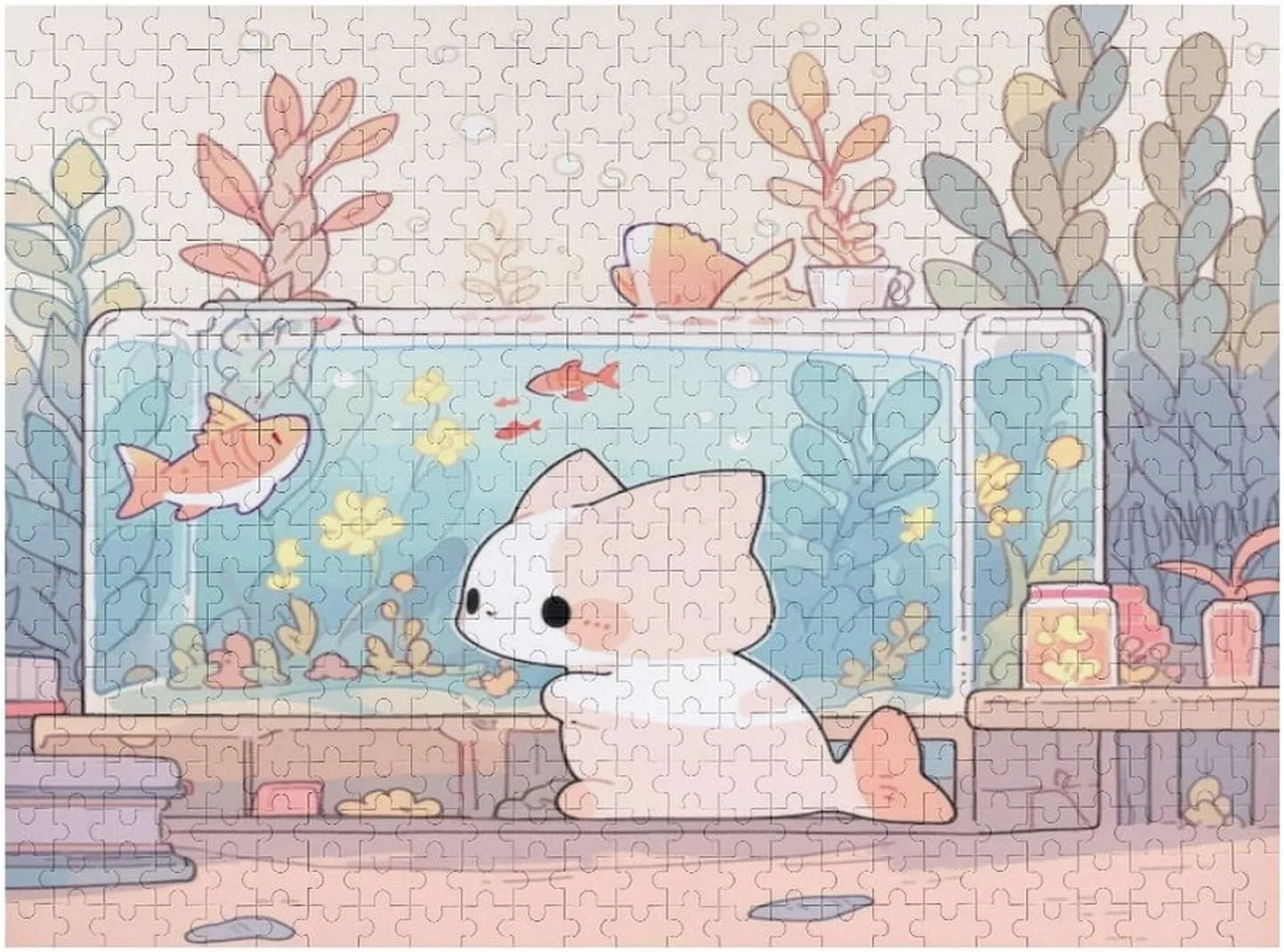 Cute Cat and Fish 500 Piece Puzzle Children Elderly Puzzle Gift for Mom Dad Family Friend Family Activity Games Home Decor Wall Art Decor