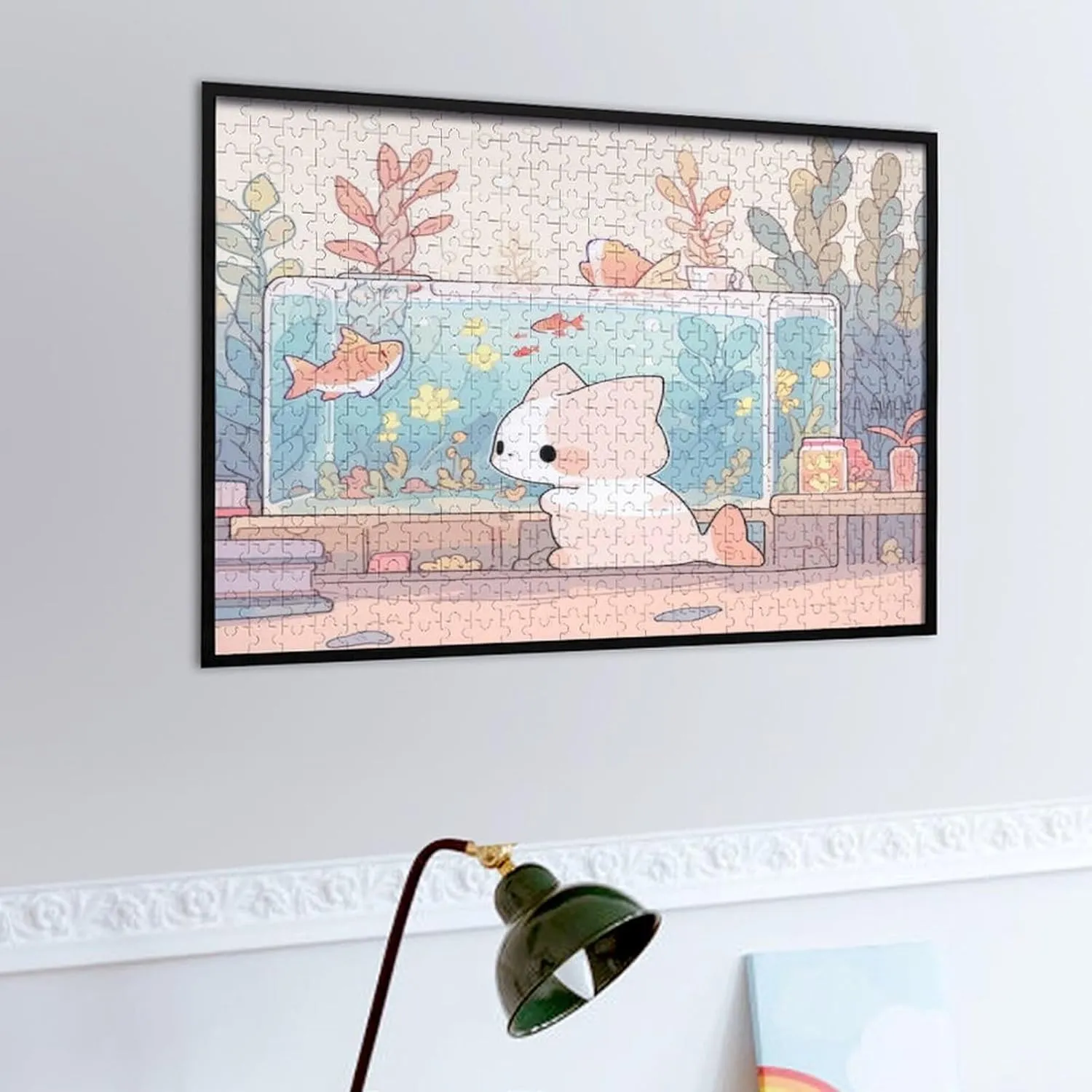 Cute Cat and Fish 500 Piece Puzzle Children Elderly Puzzle Gift for Mom Dad Family Friend Family Activity Games Home Decor Wall Art Decor